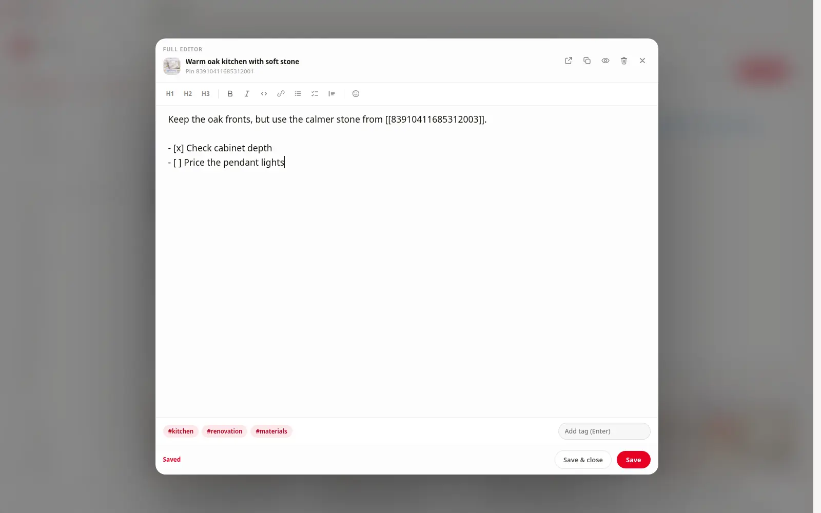 Notestopin full note editor with formatting and checklist controls