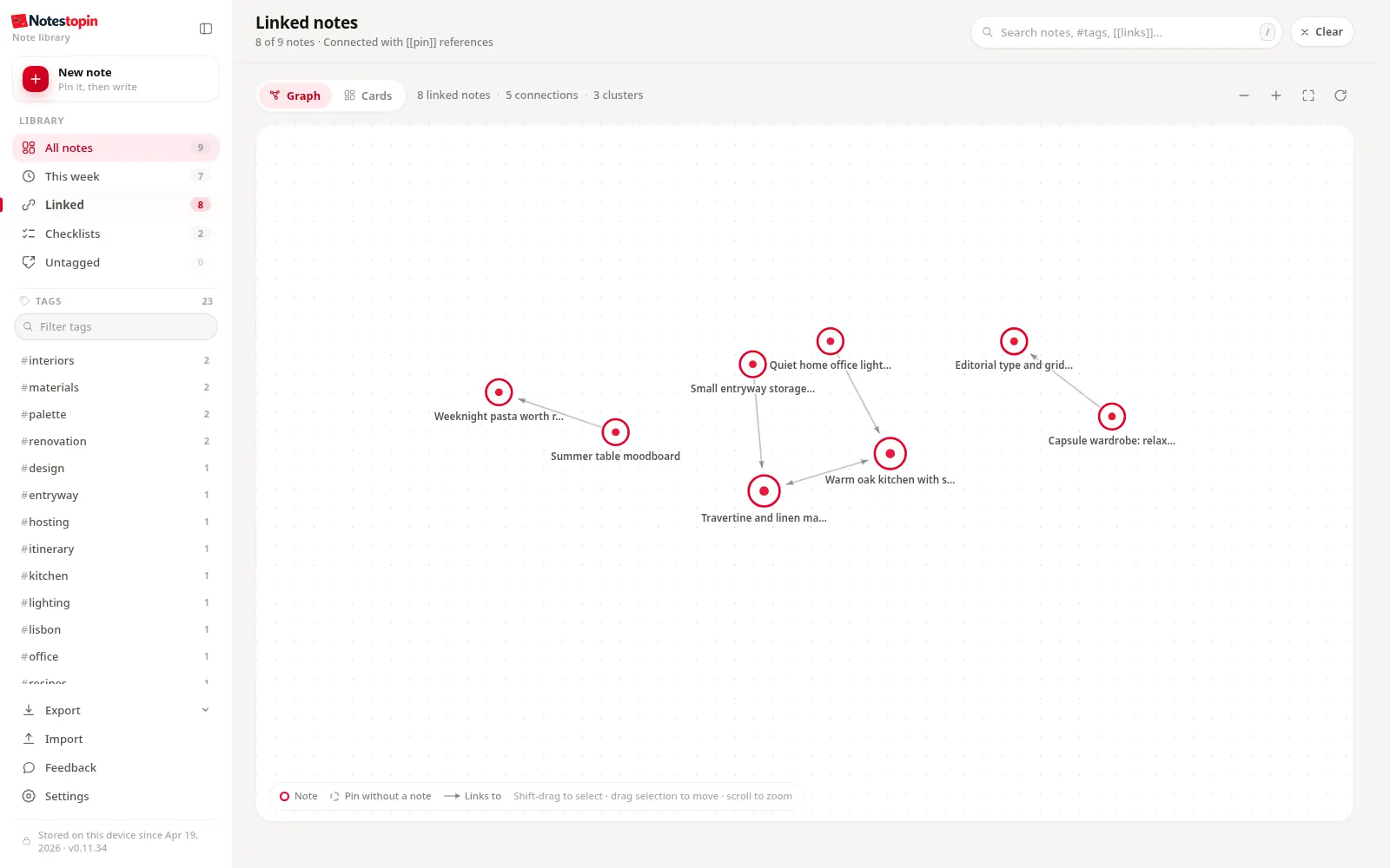 Notestopin linked notes graph