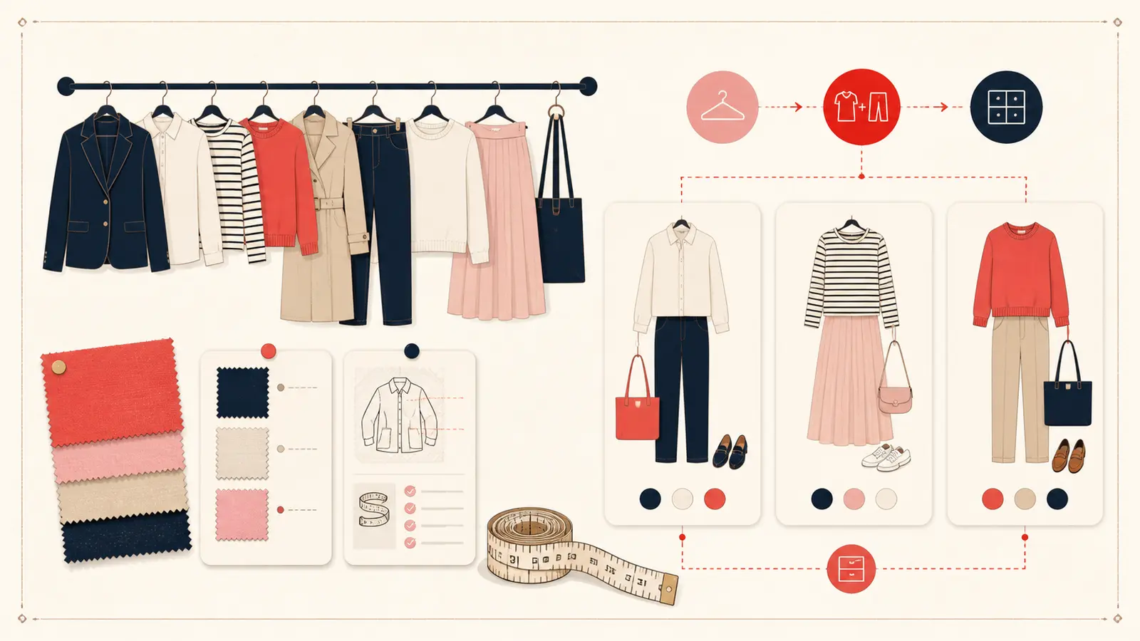 Plánování outfitů na Pinterestu s poznámkami o velikosti a střihu